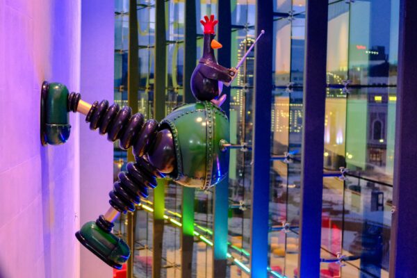 A shot of the Techno Trousers statue in the foyer of the National Science and Media Museum