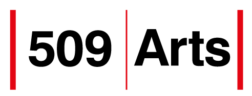 Black text on a white background: 509 Arts. Red lines bookend the start and end of the words, with a thinner red line between the two words.