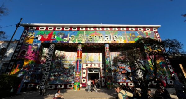 A colourful archway that reads 'La Biennale'