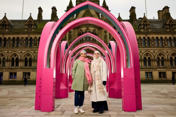 The Ramadan Pavilion 2025 has been designed by Artist Zarah Hussain _l_ and Architectural Designer Fatima Mejbil _r_ Commissioned by Ramadan Tent Project and Bradford 2025 UK City Of Culture - credit Dav