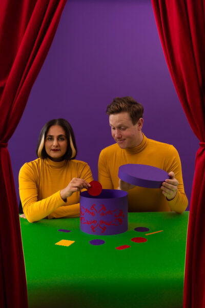 two people looking into a selection box