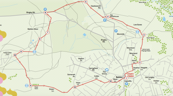 baildon Moor circular walk route