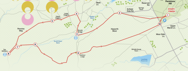 Penistone Hill & Top Withens walk map route