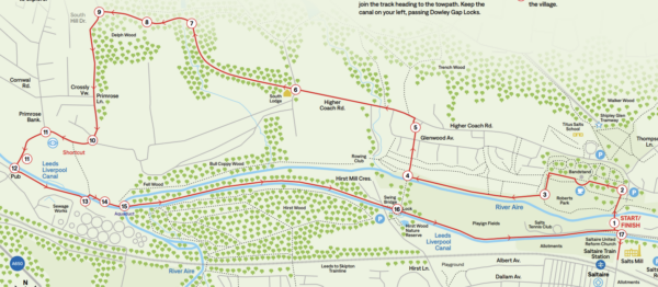 Saltaire Circular Walk map route