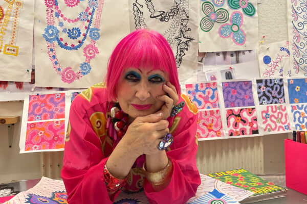 Designer Dame Zandra Rhodes in her studio.