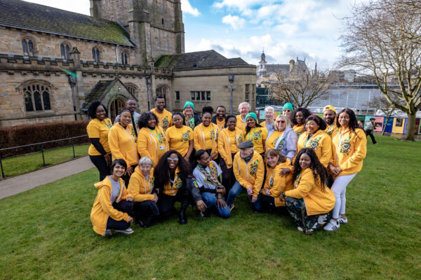Volunteers outsiee of Bradford Cathedral