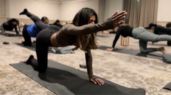 A woman in a yoga pose