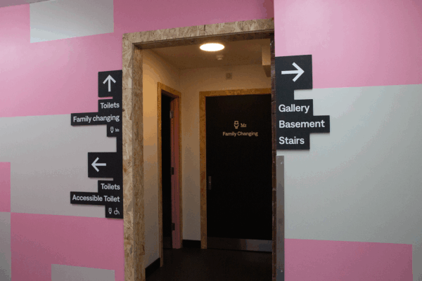 Entrance to the ground floor toilets at Loading Bay with signage
