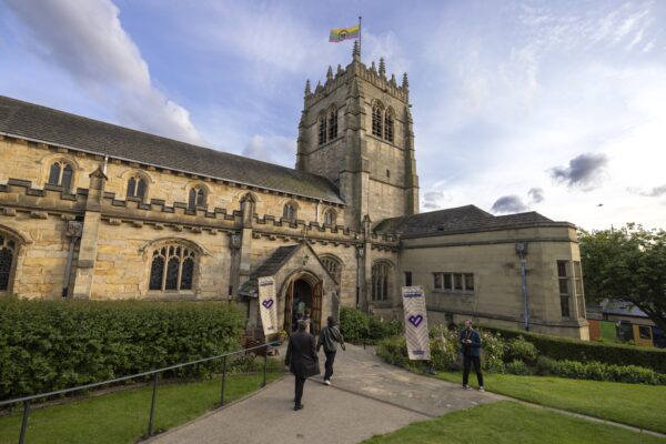 Outside of the main entrance to Bradford Cathedral