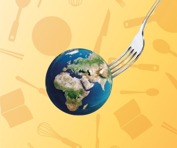 A metal fork stabbed into the side of the earth