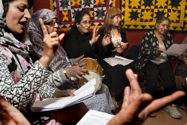A song and dance session organised as part of the Loving Grannies' Music project at Womenzone community centre. Photos by Tim Smith.