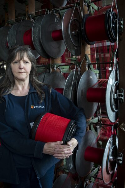 Joanne Mitchell at Wyedean Weaving Company in Haworth. Photo by Tim Smith.