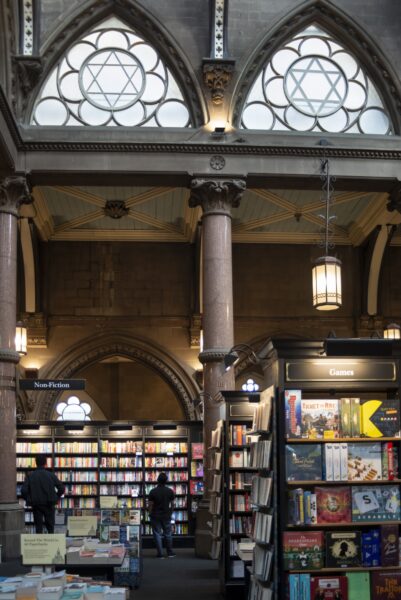 The Wool Exchange in central Bradford. This Grade 1 listed building was built as a wool-trading centre in the late 19th century, and the grandeur of its architecture is symbolic of the wealth and importance that wool brought to Bradford. Today the main body of the building is a Waterstones bookshop and cafe. Photo by Tim Smith.