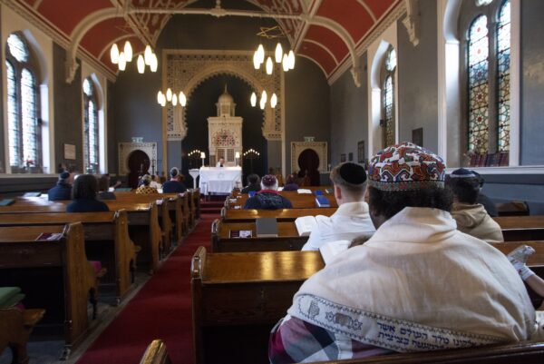 Rabbi Douglas Charing leading a service to celebrate the Jewish festival of Sukkot, also known as the Feast of Tabernacles, at the Bradford Reform Synagogue on Bowland Street in Manningham. Photos: Tim Smith.