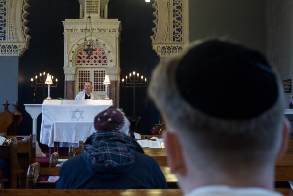 Rabbi Douglas Charing leading a service to celebrate the Jewish festival of Sukkot, also known as the Feast of Tabernacles, at the Bradford Reform Synagogue on Bowland Street in Manningham. Photos: Tim Smith.