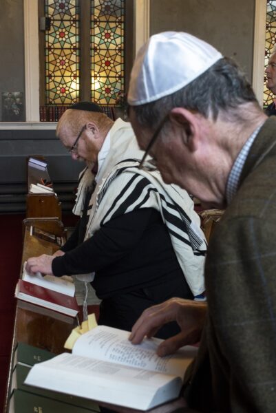 Rabbi Douglas Charing leading a service to celebrate the Jewish festival of Sukkot, also known as the Feast of Tabernacles, at the Bradford Reform Synagogue on Bowland Street in Manningham. Photos: Tim Smith.