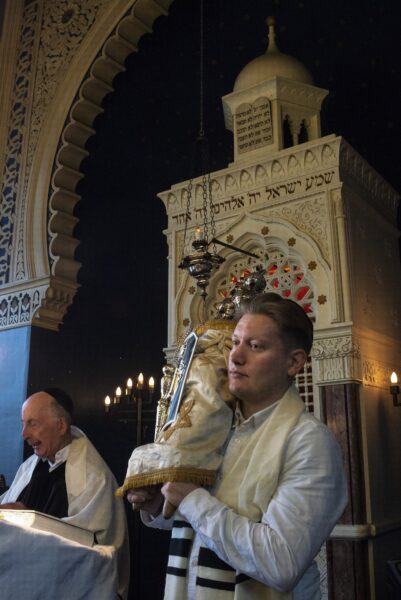 Rabbi Douglas Charing leading a service to celebrate the Jewish festival of Sukkot, also known as the Feast of Tabernacles, at the Bradford Reform Synagogue on Bowland Street in Manningham. Photos: Tim Smith.