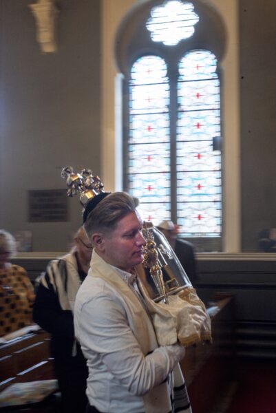 Rabbi Douglas Charing leading a service to celebrate the Jewish festival of Sukkot, also known as the Feast of Tabernacles, at the Bradford Reform Synagogue on Bowland Street in Manningham. Photos: Tim Smith.