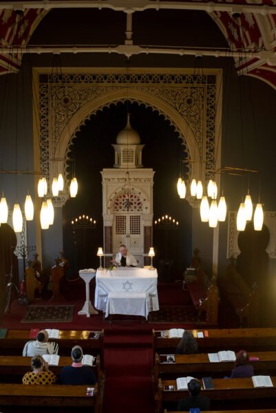 Rabbi Douglas Charing leading a service to celebrate the Jewish festival of Sukkot, also known as the Feast of Tabernacles, at the Bradford Reform Synagogue on Bowland Street in Manningham. Photos: Tim Smith.
