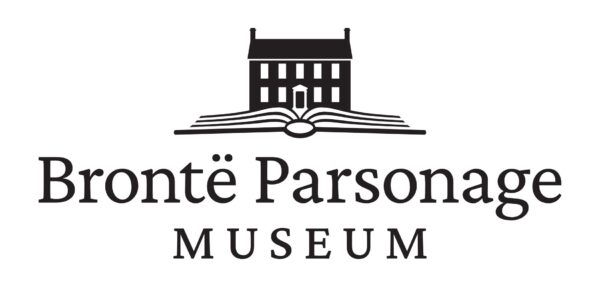 A black and white logo - the image shows a house sat on top of an open book, the text below reads: Bronte Parsonage Museum.