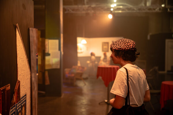 A person explores the exhibition.