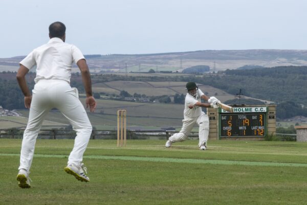 Denholme vs Haworth 1st teams playing each other at Denholme Cricket Club in the Second Division of the Craven & District Cricket League, a league in which many of the Bradford District teams play. Photos by Tim Smith.