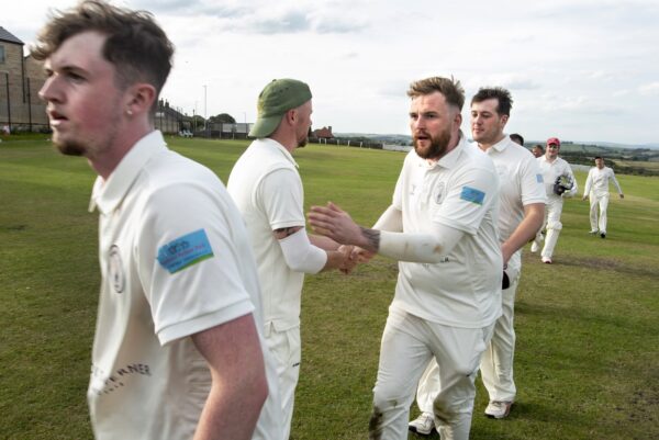 Denholme vs Haworth 1st teams playing each other at Denholme Cricket Club in the Second Division of the Craven & District Cricket League, a league in which many of the Bradford District teams play. Photos by Tim Smith.
