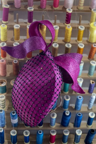 Making hats at the JBH Millenery School in Addingham. The classses are run by Justine Bradley-Hill who has 30 experience in the industry. She makes hats in a millenery studio in her garden, and sells her one-off designs to customers world wide.