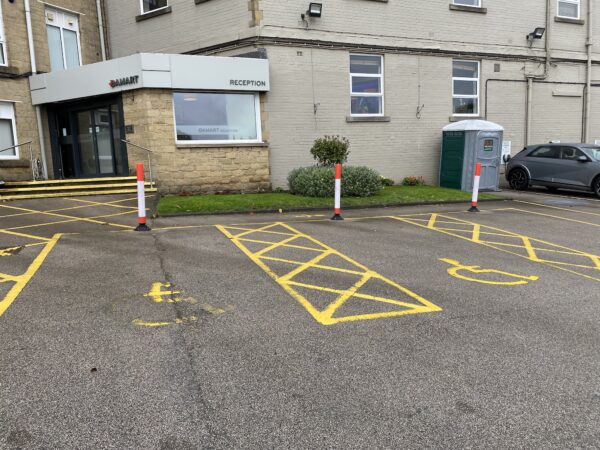 The main entrance to Damart Mill, with an accessible toilet to the right.