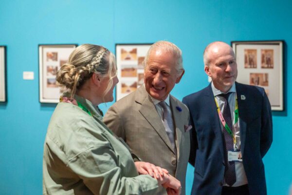 King Charles meets people from Bradford at Cartwright Hall.
