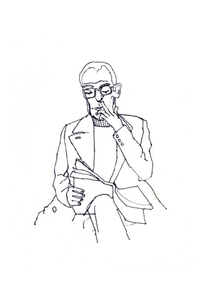 A black line drawing of a man.